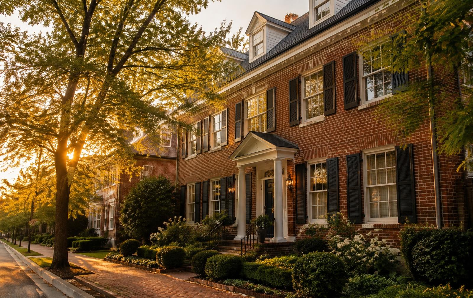Brick colonial home on a tree-lined Northern Virginia street